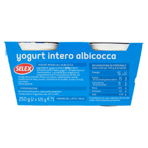 Selex Yogurt Intero Albicocca con Frutta in Pezzi 2x125 g