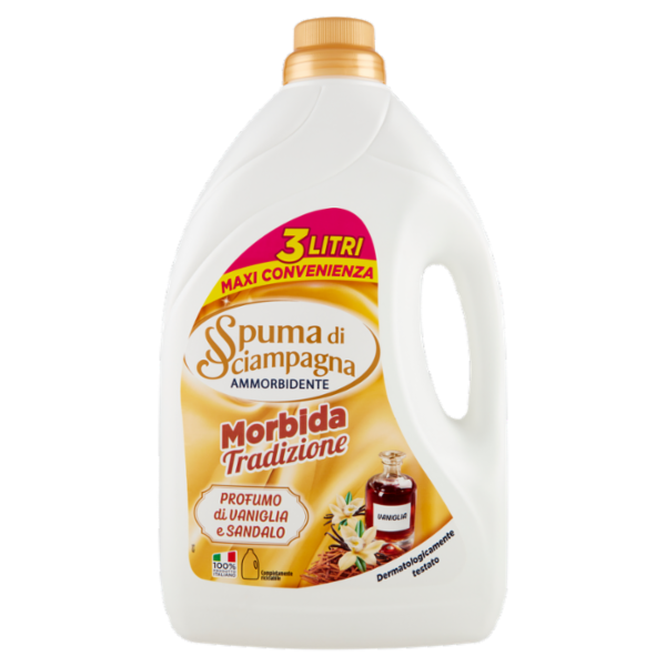 Spuma di Sciampagna Ammorbidente Morbida Tradizione Profumo di Vaniglia e Sandalo 3000 ml