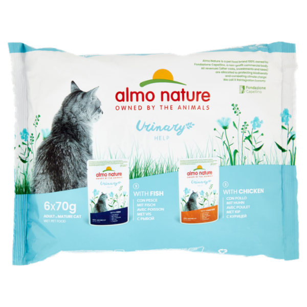 almo nature Urinary Help Adult & Mature Cat 3 con Pesce, 3 con Pollo 6 x 70 g