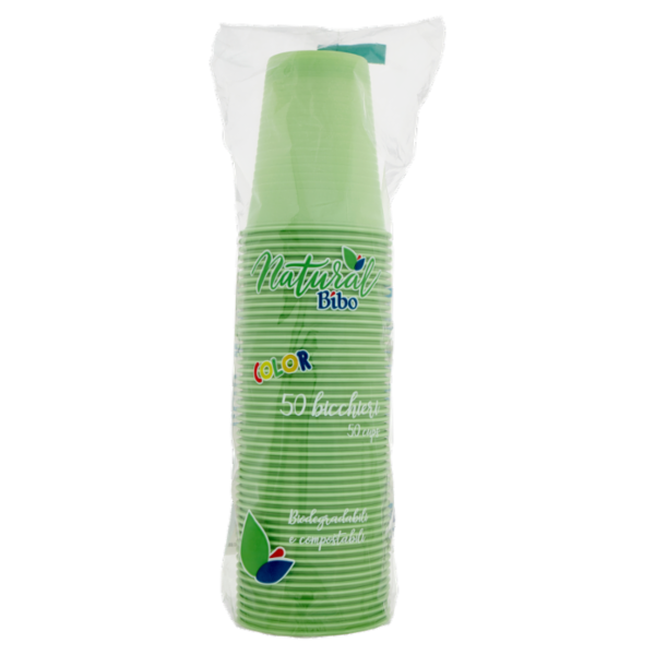 Natural Bibo Color bicchieri Verdi Biodegradabili e compostabili 200 cc 50 pz