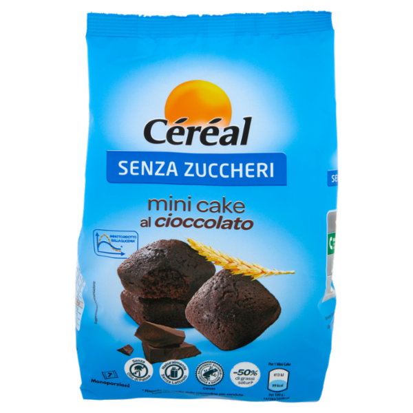 Céréal, Mini Cake gusto Cioccolato, Senza Zuccheri, Senza Lattosio, Senza Olio di Palma - 7x28 g