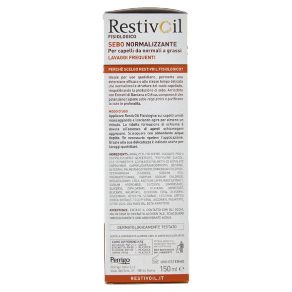 RestivOil Fisiologico Olio-Shampoo per Cute Sensibile Sebo Normalizzante 150 ml