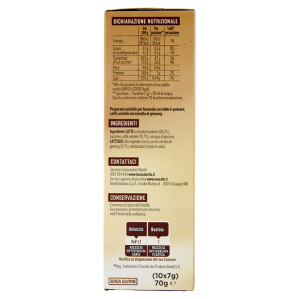 NESCAFÉ Ginseng Caffè Solubile con Ginseng 10 Bustine 70g