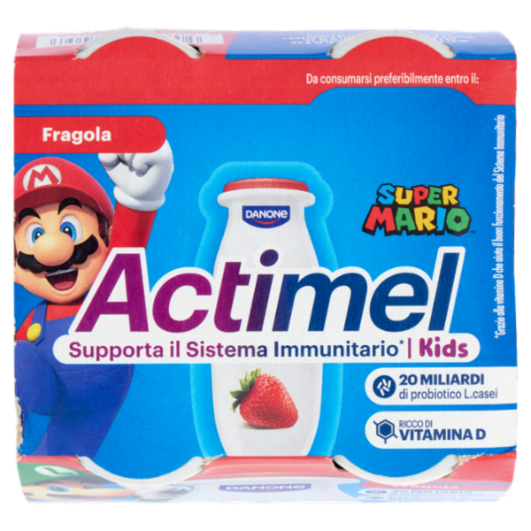 ACTIMEL SuperMario, Yogurt da Bere con Vit B6 e D per il Sistema Immunitario, gusto fragola, 4X100G