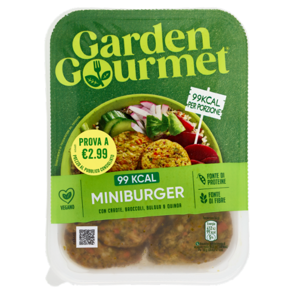 GARDEN GOURMET Mini Burger Vegano 99kcal con Carote, Broccoli, Bulgur e Quinoa 3 porzioni 198g
