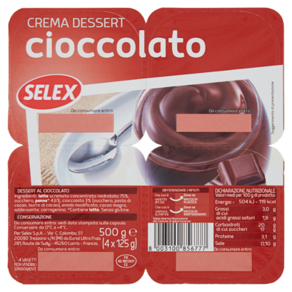 Selex Crema Dessert al Cioccolato 4x125 g