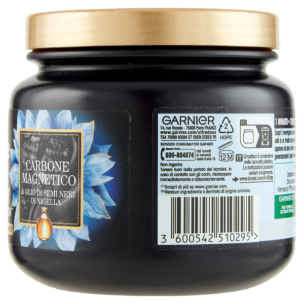 Garnier Ultra Dolce Hair Remedy Maschera per Capelli Idratante 72H Carbone Magnetico, 340 ml