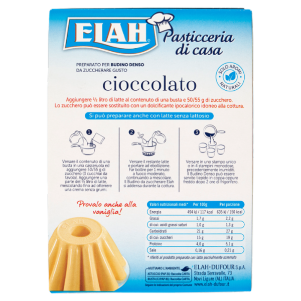 Elah Preparato per Budino Denso Gusto cioccolato da Zuccherare 2 x 49 g