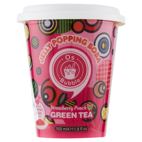 O's Bubble Jelly Popping Boba Strawberry Peach Green Tea 350 ml