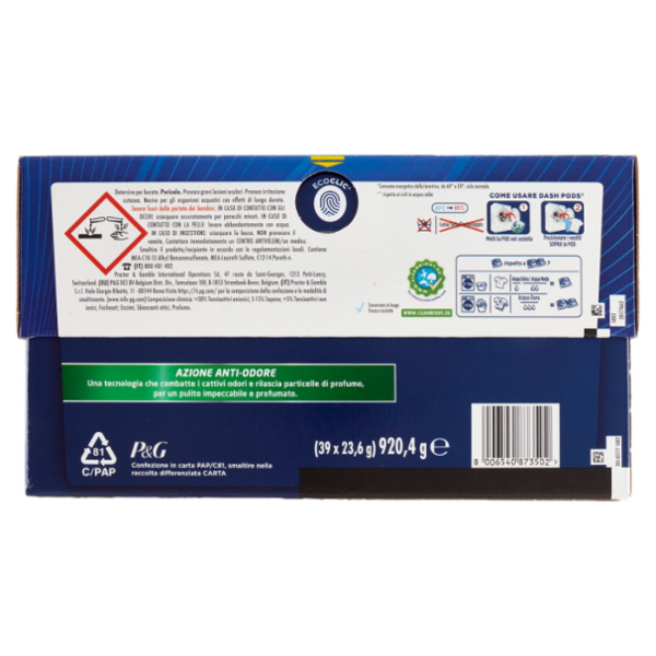 Dash Power Pods Detersivo Lavatrice In Capsule, Azione Anti-Odore, 39 Lavaggi 920,4 g