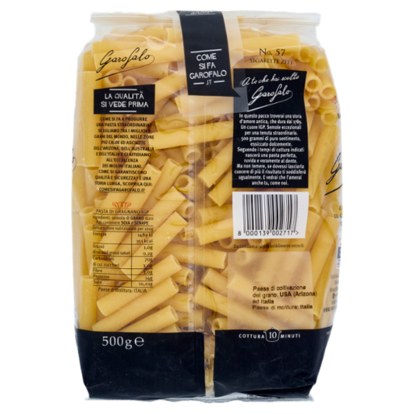 Garofalo Sigarette Ziti 57 Pasta di Gragnano IGP 500 g