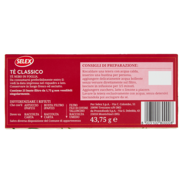 Selex Tè Classico 25 filtri 43,75 g