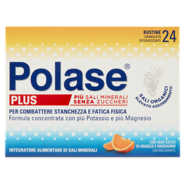 Polase plus integratore sali minerali con più magnesio, potassio gusto arancia-mandarino 24 bst 161g