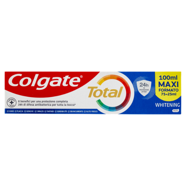Colgate dentifricio sbiancante Total Whitening 24h di protezione attiva 100 ml
