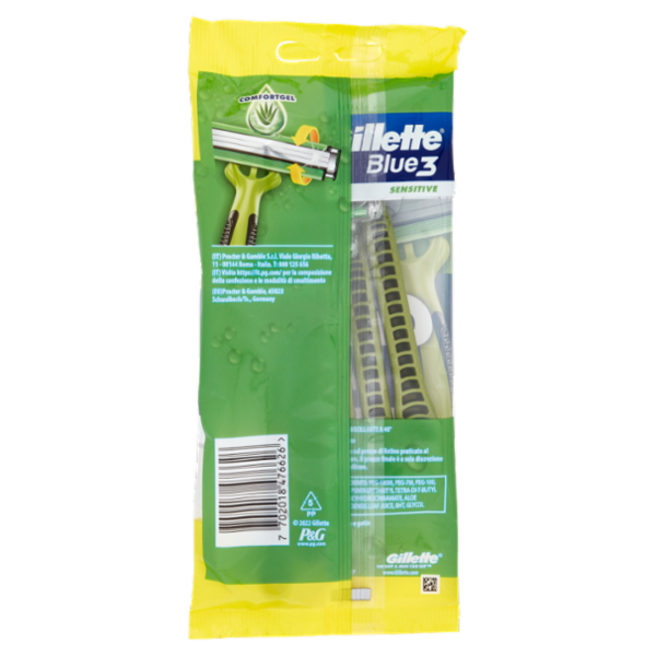 Gillette Rasoio Uomo Blue3 Sensitive Usa e Getta a 3 Lame, Confezione da 4 rasoi+1 Gratis = 5 Rasoi