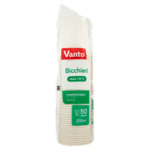 Vanto Bicchieri In Mater Bi Biodegradabili e Compostabili Ecologici 200 Cc 50 Pezzi