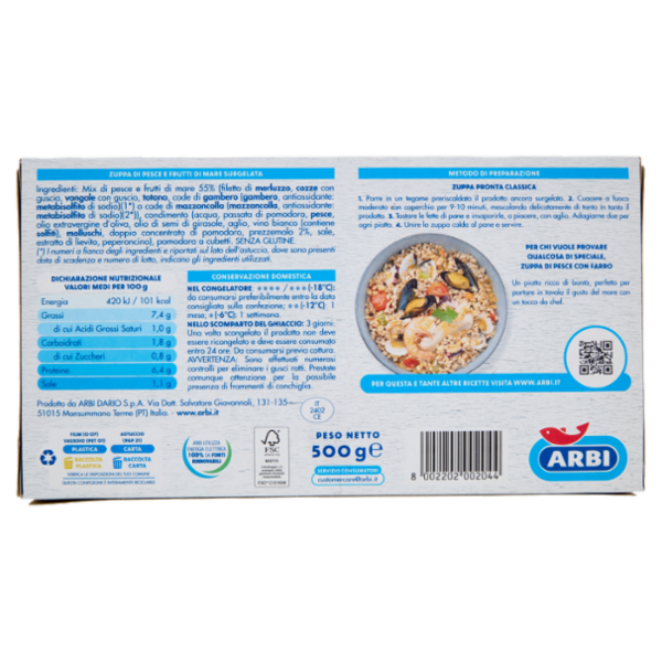 Arbi Zuppa Pronta con Pesce e Frutti di Mare 500 g