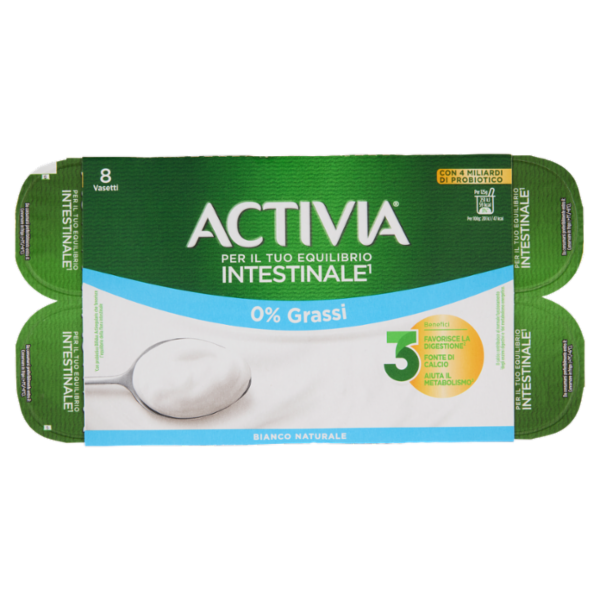 ACTIVIA Yogurt con Probiotico Bifidus, 0% Grassi, Bianco Naturale, 8x125g