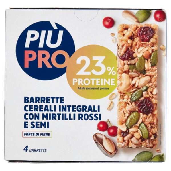 Piùpro Barrette Cereali Integrali con Mirtilli Rossi e Semi 4 x 28 g