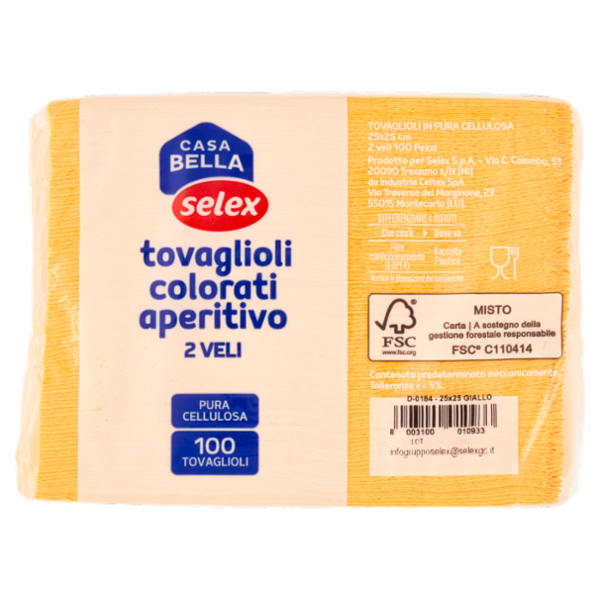 Selex Casa Bella Tovaglioli 2 Veli 25x25 cm Giallo 100 pezzi