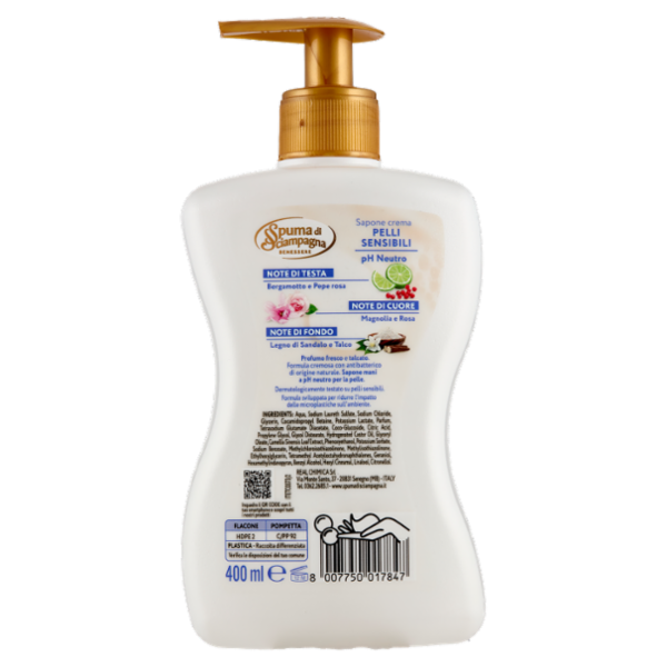 Spuma di Sciampagna Benessere Sapone crema Pelli Sensibili pH Neutro 400 ml