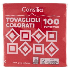 Consilia Tovaglioli 2 Veli 25x25 Cm Rosso 100 Pezzi