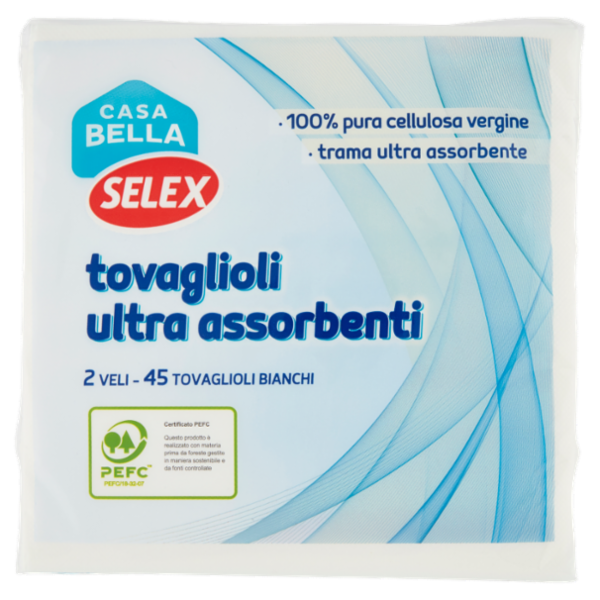 Selex Casa Bella Tovaglioli 2 Veli 38x38 cm Bianchi Ultra Assorbenti 45 pezzi
