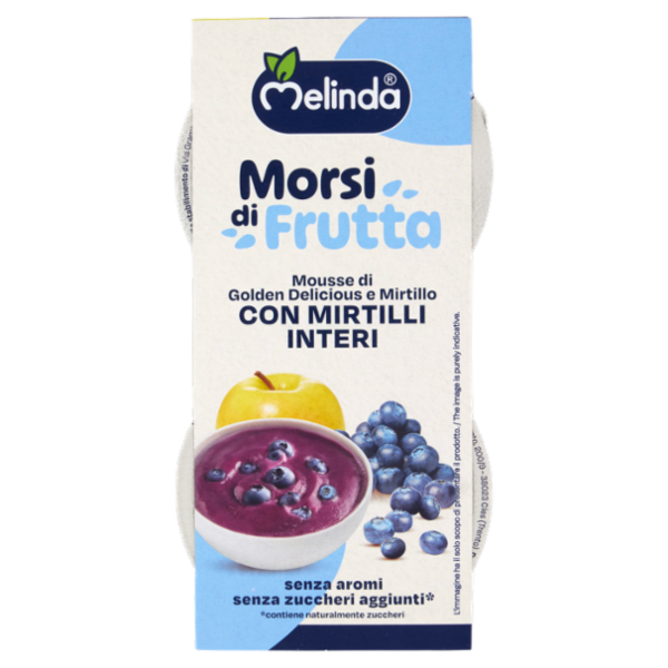 Melinda Morsi di Frutta Mousse di Golden Delicious e Mirtillo con Mirtilli Interi 2 x 100 g