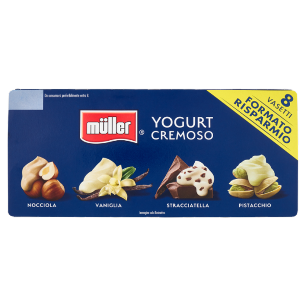müller Yogurt Cremoso Nocciola, Vaniglia, Stracciatella, Pistacchio 8 x 125 g