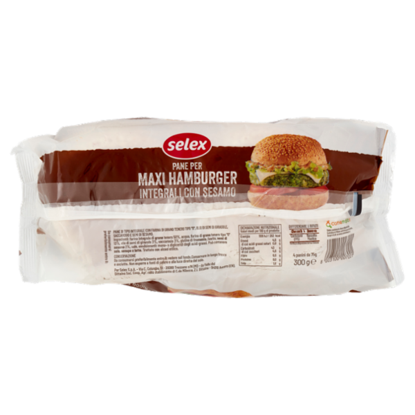Selex Pane per Maxi Hamburger Integrali con Sesamo 4 pezzi 300 g