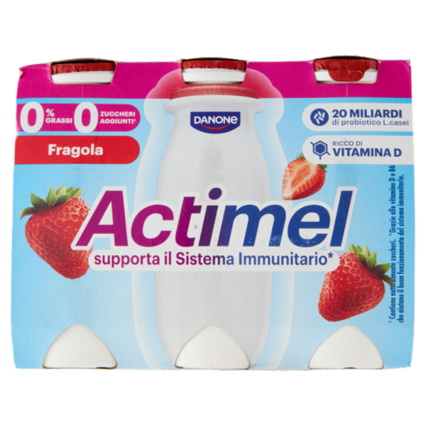 ACTIMEL, Yogurt da Bere con Vit B6 e D per il Sistema Immunitario, 0% grassi, gusto Fragola, 6X100G