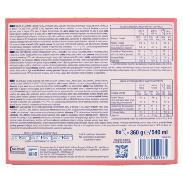 Sammontana il Cono Cinque Stelle Panna & Fragola, Crema & Limone 6 x 60 g