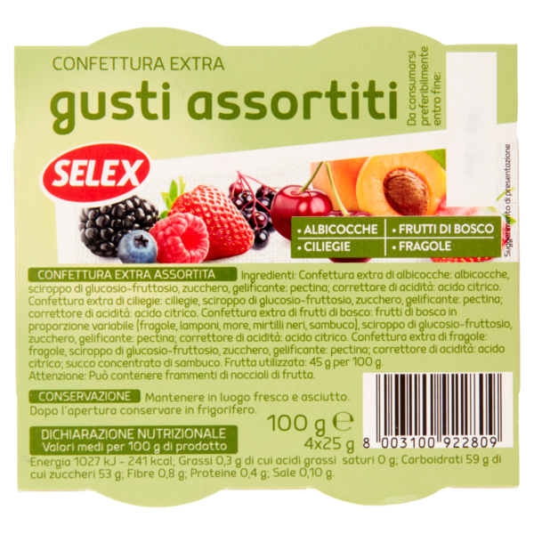 Selex Confettura Extra Gusti Assortiti in Monoporzioni 4x25 g