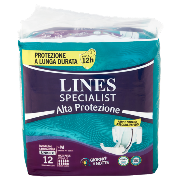 Lines Specialist Alta Protezione Pannoloni a Mutandina Unisex Tg. M Maxi Plus 12 pz