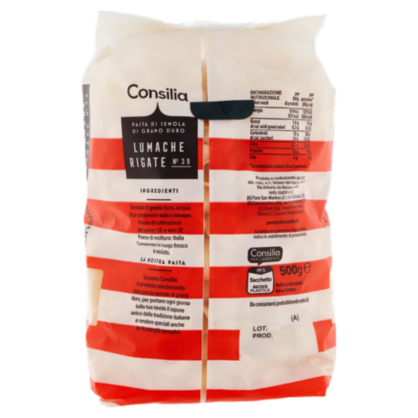 Consilia Pasta di Semola Trafilata al Bronzo Lumache Rigate 500 g