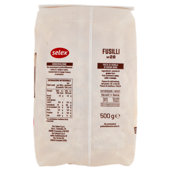 Selex Pasta di Semola Trafilata al Bronzo Fusilli 500 g