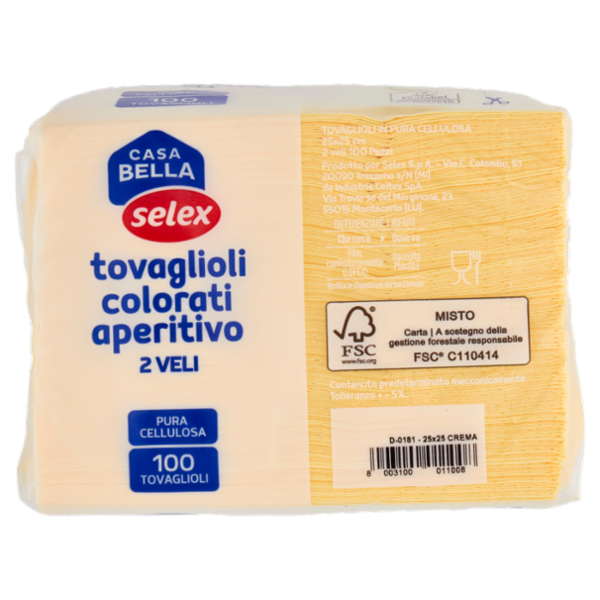 Selex Casa Bella Tovaglioli 2 Veli 25x25 cm Crema 100 pezzi