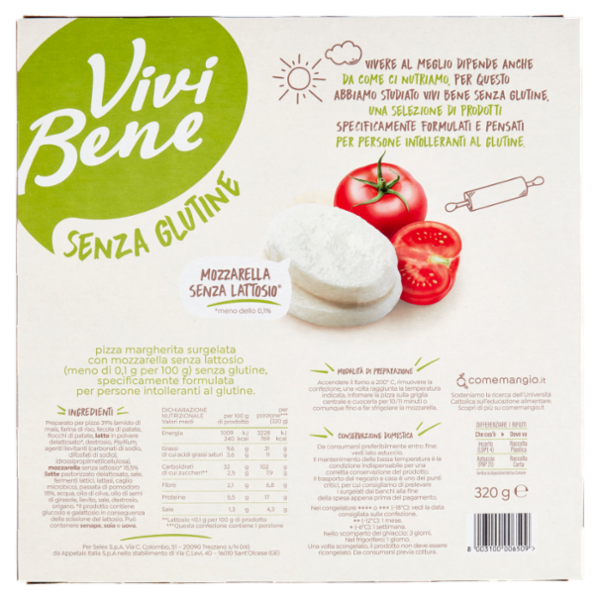 Vivi Bene Senza Glutine Pizza Margherita Surgelata Senza Glutine 320 g