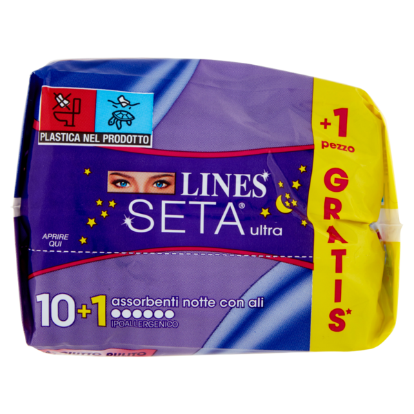 Lines Seta ultra notte lungo con ali 10+1 pz