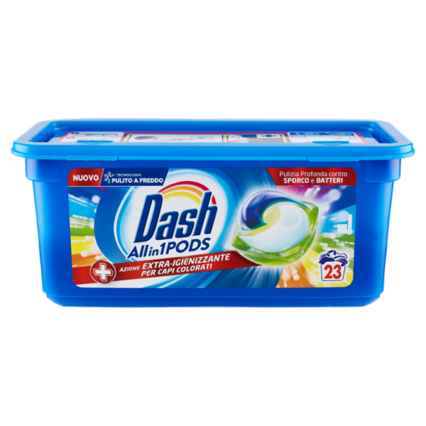 Dash Pods Allin1 Detersivo Lavatrice Capsule Bucato + Azione Extra-Igienizzante 23 Lavaggi 625,6 g