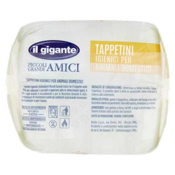 IL GIGANTE Piccoli Grandi Amici Tappetini Igienici per Animali Domestici Medium 60x60cm 10 pz