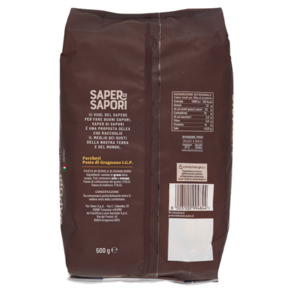 Selex Saper di Sapori Pasta di Semola di Gragnano I.G.P. Paccheri 500 g