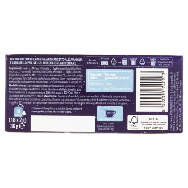 Pompadour Infuso Erbe del sonno Melatonina in Filtri Senza Zucchero bustine 18 x 2 g