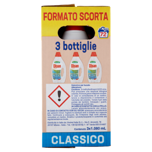 DIXAN Liquido Classico 3x24=72 Lavaggi 3 x 1.080 ml