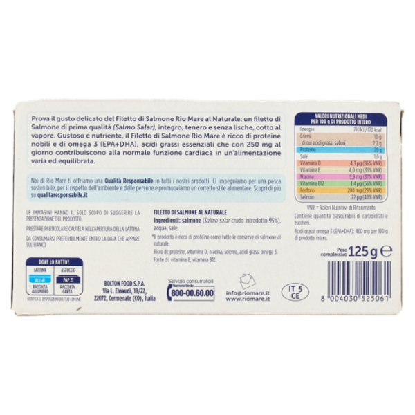 Rio mare Filetto di Salmone al Naturale al Vapore 125 g