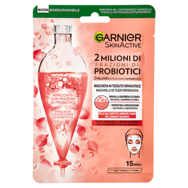 Garnier SkinActive, Maschera in Tessuto Riparatrice Arricchita con Probiotici, 22 g