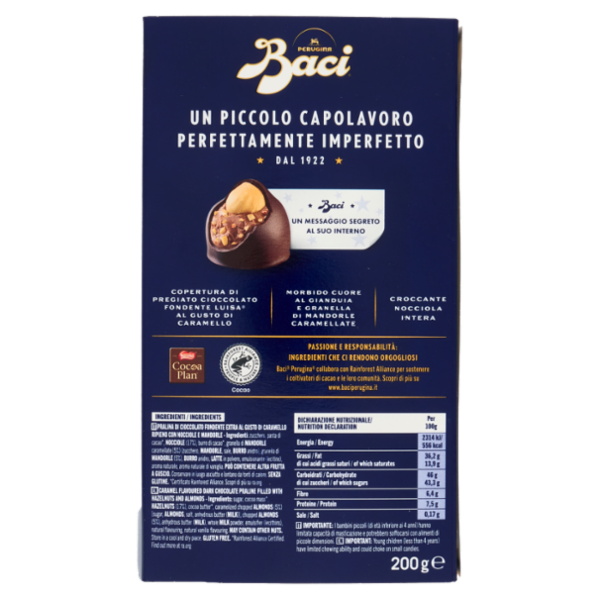 BACI PERUGINA Caramellato alle Mandorle Cioccolatini Fondenti ripieni al Gianduia Scatola 200g