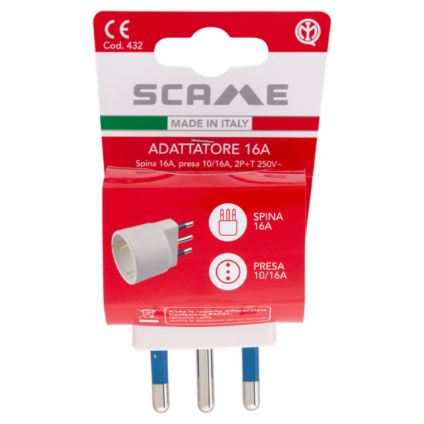 Scame Adattatore 16A Spina 16A, presa 10/16A, 2P+T 250V
