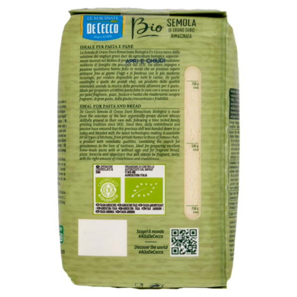 De Cecco Le Macinate Bio Semola di Grano Duro Rimacinata 1 Kg