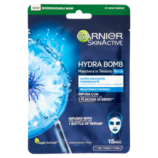 Garnier Maschera in Tessuto Skin Active Hydra Bomb Notte, Formula Super Idratante e Rigenerante 28 g